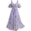 Rosegal Women Plus Size Summer Cold Shoulder Floral Sundress Ruffle Split Hem Cottagecore Maxi Flowy Vacation Dress(Light Purple)