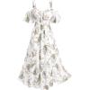Rosegal Women Plus Size Summer Cold Shoulder Floral Sundress Ruffle Split Hem Cottagecore Maxi Flowy Vacation Dress(White)