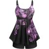 Rosegal Womens Plus Size Curve Butterfly Padded Boyleg Modest Tankini Swimsuit(Red_1)