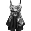 Rosegal Womens Plus Size Curve Butterfly Padded Boyleg Modest Tankini Swimsuit(White_1)