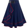 Rosegal Women’s Plus Size Gothic Mini Skirt Contrast Tape Buckled Midi High Waist Elastic A-Line Skirt(Blue)