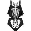 Rosegal Womens Plus Size Skeleton Print Flounce Crisscross Strappy Tankini Swimwear Set(Black_2)