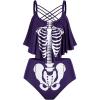 Rosegal Womens Plus Size Skeleton Print Flounce Crisscross Strappy Tankini Swimwear Set(Purple)