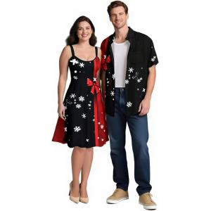 ROSE GAL Matchable Couples Hawaiian Men Shirt and Women Vintage Vintage Sleeveless Dress(Women/Black_10)