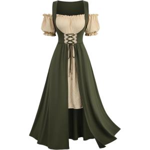 ROSE GAL Plus Size Medieval Renaissance Costume for Women Peasant Dress Cold Shouler Ruffles(Green_1)