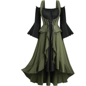 ROSE GAL Plus Size Renaissance Halloween Costume Medieval Irish Bell Sleeve Fairy Medieval Corset Dress for Women(Green)