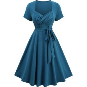 ROSE GAL Plus Size Women 1950s Vintage Retro Elegant Cocktail Wedding Guest Party Dress Ruched Crossover Solid Dress(Blue_1)