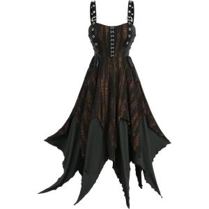 ROSE GAL Plus Size Women Goth Punk Ripped Handkerchief Dress(Black_1)