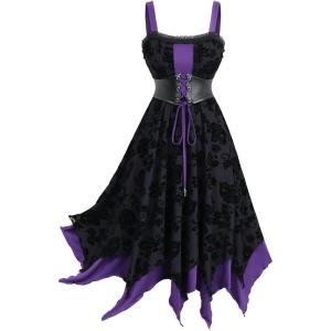 ROSE GAL Plus Size Women Goth Vintage Layered Handkerchief Corset Dress(Purple_1)