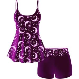 ROSE GAL Plus Size Women Gothic Tummy Control Modest Tankini Swimsuit Sun Moon Boyleg Padded Tankini Swimwear(Purple_1)