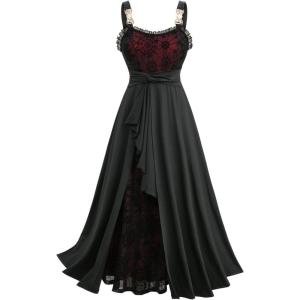 ROSE GAL Plus Size Women Halloween Costume Romantic Goth Vampire Spider Web Maxi Layered Flowy Sleeveless Tank Dress(Black)