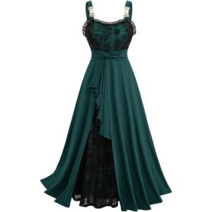 ROSE GAL Plus Size Women Halloween Costume Romantic Goth Vampire Spider Web Maxi Layered Flowy Sleeveless Tank Dress(Deep Green)