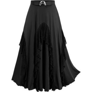 ROSE GAL Plus Size Women Lace Ruffle Midi High Waisted Gothic Swing Skirt(Black)