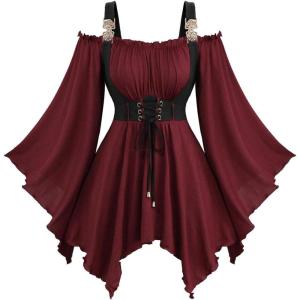 ROSE GAL Plus Size Women Medieval Renaissance Underbust Corset Top(Red_1)