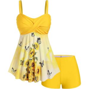 ROSE GAL Plus Size Womens 2 Piece Boyleg Tankini Swimsuit Twist Padded Tankini Set Bathing Suit(Yellow_1)