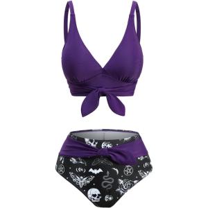 ROSE GAL Plus Size Womens Gothic Two Piece Bikini Swimsuit Bowknot Padded Bikini Set(Purple_1)