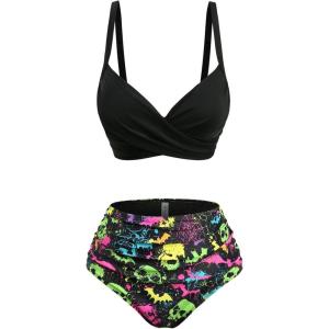 ROSE GAL Plus Size Womens Gothic Two Piece Bikini Swimsuit Crisscorss Padded Bikini Set(Black_1)