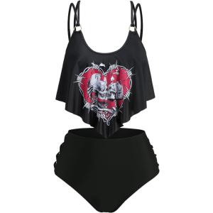 ROSE GAL Plus Size Womens Gothic Two Piece Tankini Swimsuts Skulls Tankini Set(Black_1)