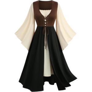 ROSE GAL Plus Size Womens Renaissance Costume Dress Medieval Pirate Peasant(Coffee_1)