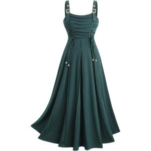 ROSE GAL Plus Size Womens Renaissance Costumes Dress Vintage Victorian Sleeveless Buckles Straps Dress(Green_1)