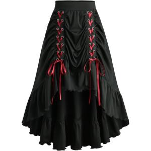 ROSE GAL Plus Size Womens Steampunk Pirate High Low Skirt Victorian Retro Goth Skirt(Black_1)