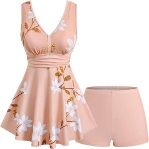 ROSE GAL Plus Size Womens Two Piece Tankini Swimsuit Floral Ruched Floral Padded V Neck Tankini Set(Pink_1)