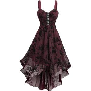 ROSE GAL Plus Size Womens Vintage Gothic Layered High Low Dress(Red_1)