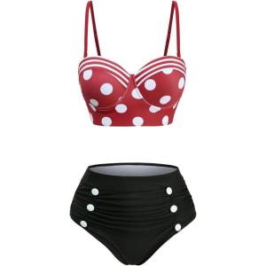 ROSE GAL Plus Size Womens Vintage High Waisted Two Piece Bikini Swimsuits(Black_1)