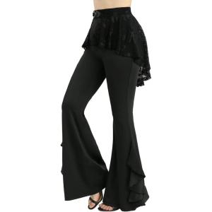 ROSE GAL Plus Size Womens Y2K Skirted Pants Stretch High Waisted Flounce Flare Pants(Black_1)