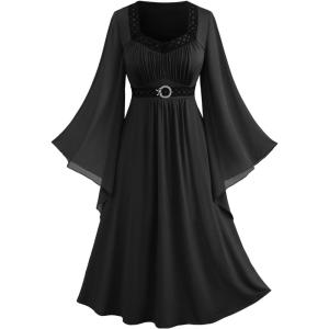 ROSE GAL Rosegal Plus Size Renaissance Costumes Dress for Women Medieval Fairy Halloween Dress(Black_1)