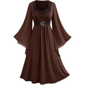 ROSE GAL Rosegal Plus Size Renaissance Costumes Dress for Women Medieval Fairy Halloween Dress(Coffee_1)