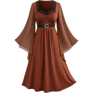 ROSE GAL Rosegal Plus Size Renaissance Costumes Dress for Women Medieval Fairy Halloween Dress(Coffee_3)