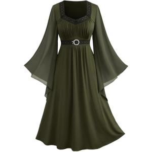 ROSE GAL Rosegal Plus Size Renaissance Costumes Dress for Women Medieval Fairy Halloween Dress(Green_1)