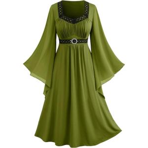 ROSE GAL Rosegal Plus Size Renaissance Costumes Dress for Women Medieval Fairy Halloween Dress(Green_3)