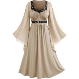 ROSE GAL Rosegal Plus Size Renaissance Costumes Dress for Women Medieval Fairy Halloween Dress(Khak_1)