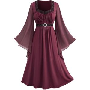 ROSE GAL Rosegal Plus Size Renaissance Costumes Dress for Women Medieval Fairy Halloween Dress(Red_1)