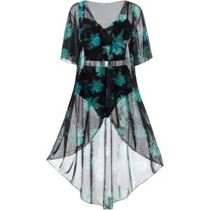 ROSE GAL Rosegal Plus Size Women 3 Piece Tankini Swimsuit Floral Print Underwire Push Up High Waisted Ruched Bathing Suit(Green)