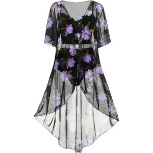 ROSE GAL Rosegal Plus Size Women 3 Piece Tankini Swimsuit Floral Print Underwire Push Up High Waisted Ruched Bathing Suit(Light Purple)