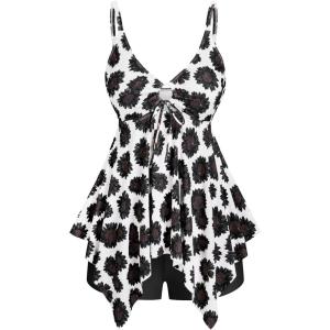 ROSE GAL Rosegal Women Plus Size Modest Tankini Swimsuit Handkerchief Sunflower Cinched Boyleg Swimwer(Black_1)