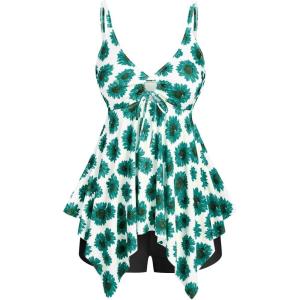 ROSE GAL Rosegal Women Plus Size Modest Tankini Swimsuit Handkerchief Sunflower Cinched Boyleg Swimwer(Green_3)