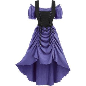 ROSE GAL Rosegal Women Plus Size Steampunk Renaissance Costume Dress Cold Shoulder Ruffles Lace-up High Low Dress(Purple_1)