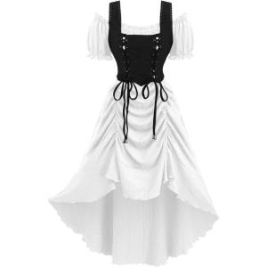 ROSE GAL Rosegal Women Plus Size Steampunk Renaissance Costume Dress Cold Shoulder Ruffles Lace-up High Low Dress(White_1)