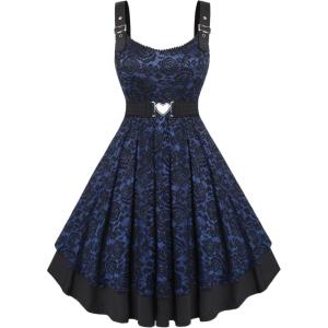 ROSE GAL Women Plus Size 1950s Vintage Floral Lace Jacquard Belt Fit and Flare Dress Cocktail Party Dress(Blue_1)