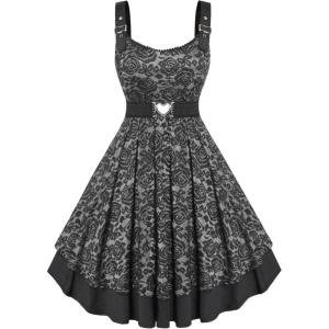 ROSE GAL Women Plus Size 1950s Vintage Floral Lace Jacquard Belt Fit and Flare Dress Cocktail Party Dress(Gray_1)