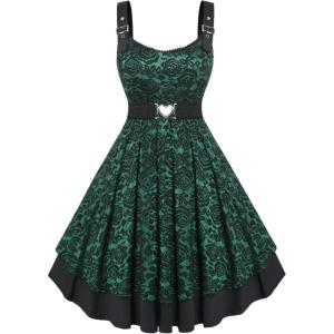 ROSE GAL Women Plus Size 1950s Vintage Floral Lace Jacquard Belt Fit and Flare Dress Cocktail Party Dress(Green_1)
