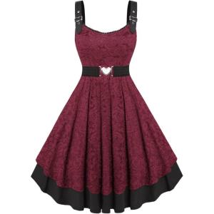 ROSE GAL Women Plus Size 1950s Vintage Floral Lace Jacquard Belt Fit and Flare Dress Cocktail Party Dress(Red_1)