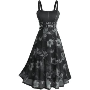 ROSE GAL Women Plus Size Gothic Dress Floral Chain Decor High Waisted Midi Tank Dress(Black)