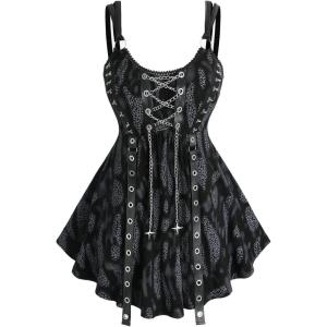 ROSE GAL Women Plus Size Punk Goth Chinas Goth Tank Top(Black_1)