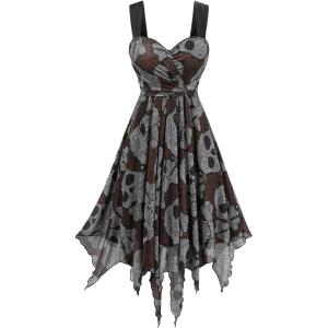 ROSE GAL Women Plus Size Retro Gothic Dress Paisley Skull Print Layered Handkerchief Midi Tank Dress(Black)