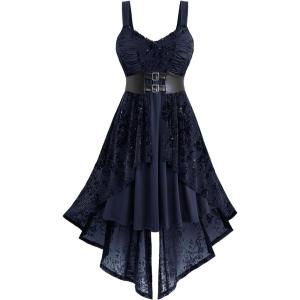 ROSE GAL Women Plus Size Sleeveless Glitter Floral Flocking Layered High Low A Line Midi Goth Dress(Deep Blue)